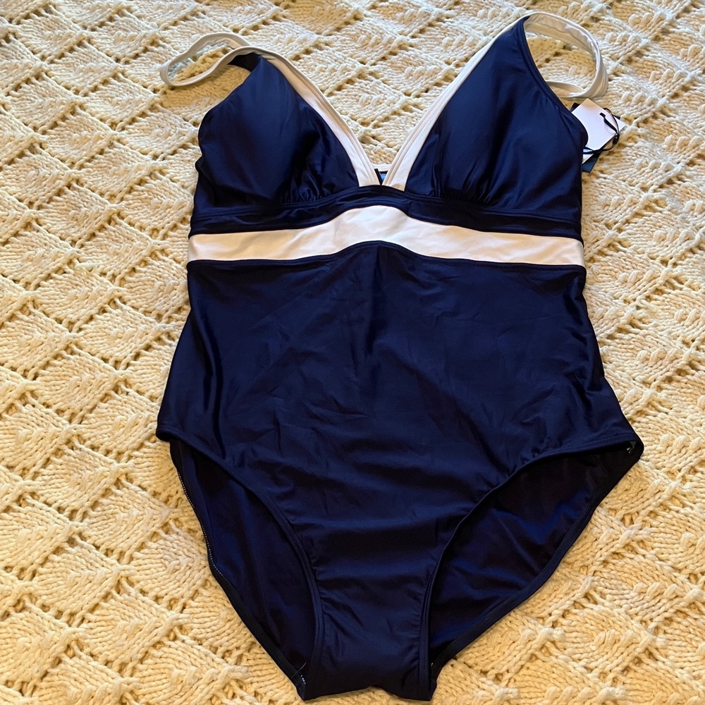 DKNY Navy One-Piece with Cream Accents